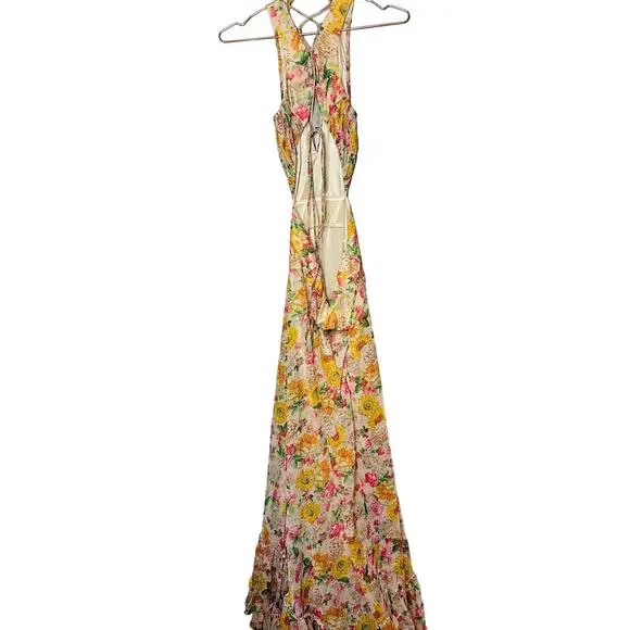 Mac Duggal 9174 Long Formal Multicolored Floral Print Chiffon Gown Dress Size 10